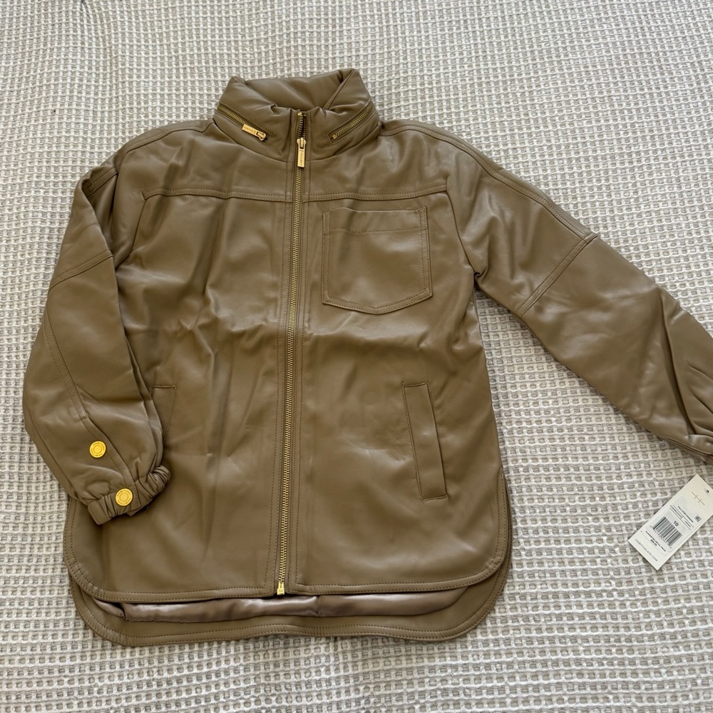 Habitual Tan Faux Leather Jacket with Gold Details